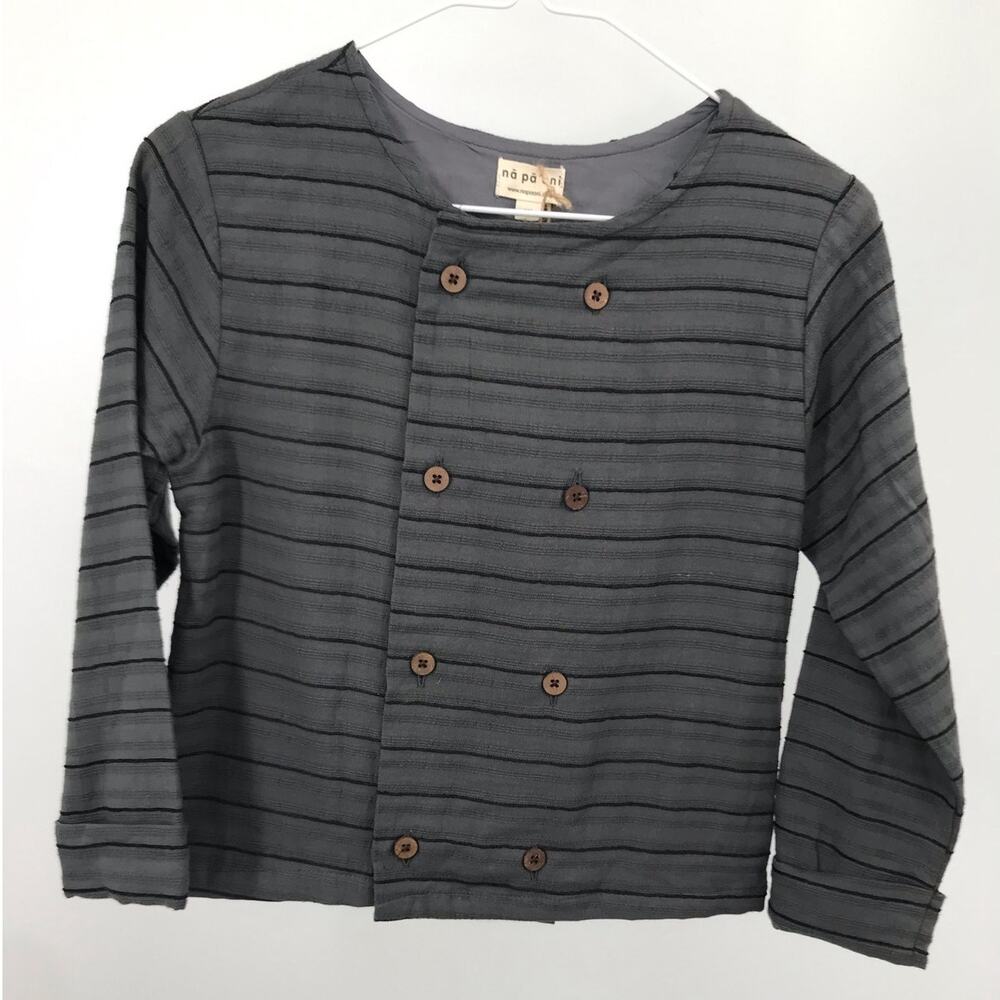 Napaani Unisex Kids Martin Shirt 12Y Gray Black Stripe Long Sleeve